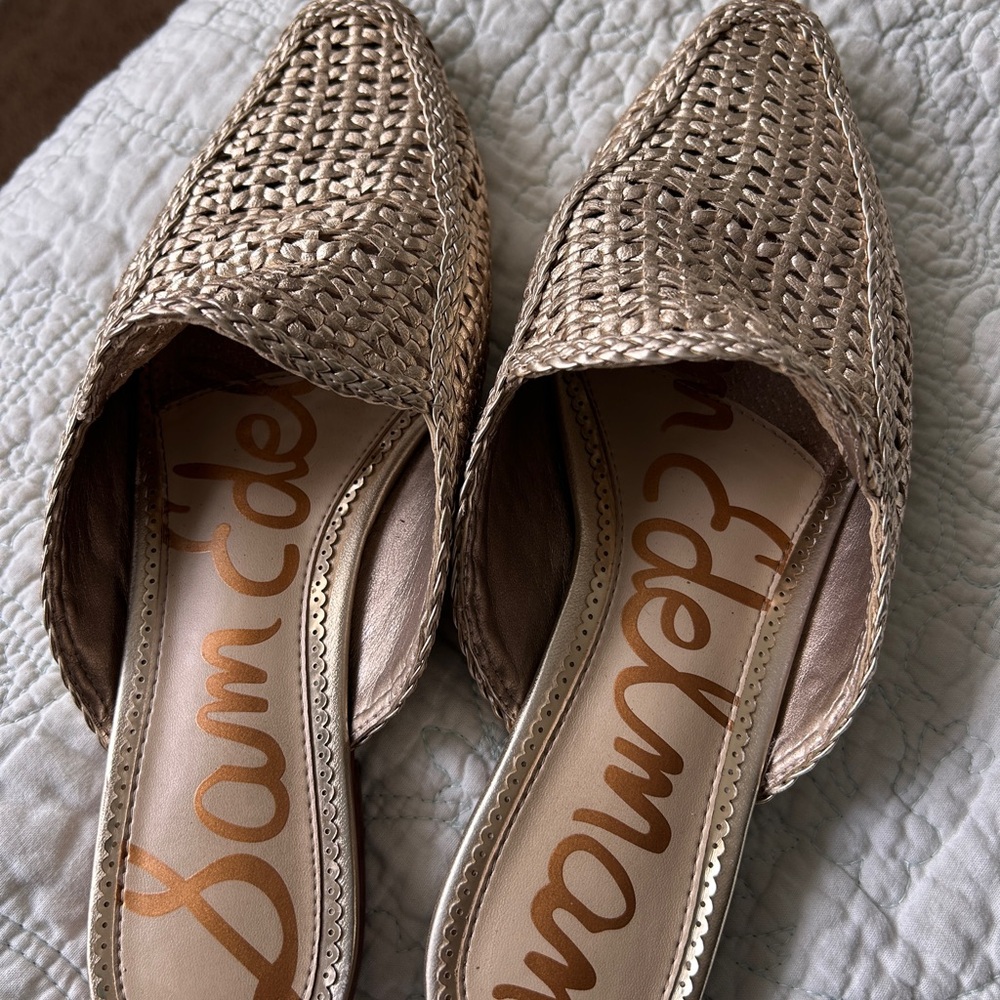 Sam Edelman Gold Mules with Woven Texture